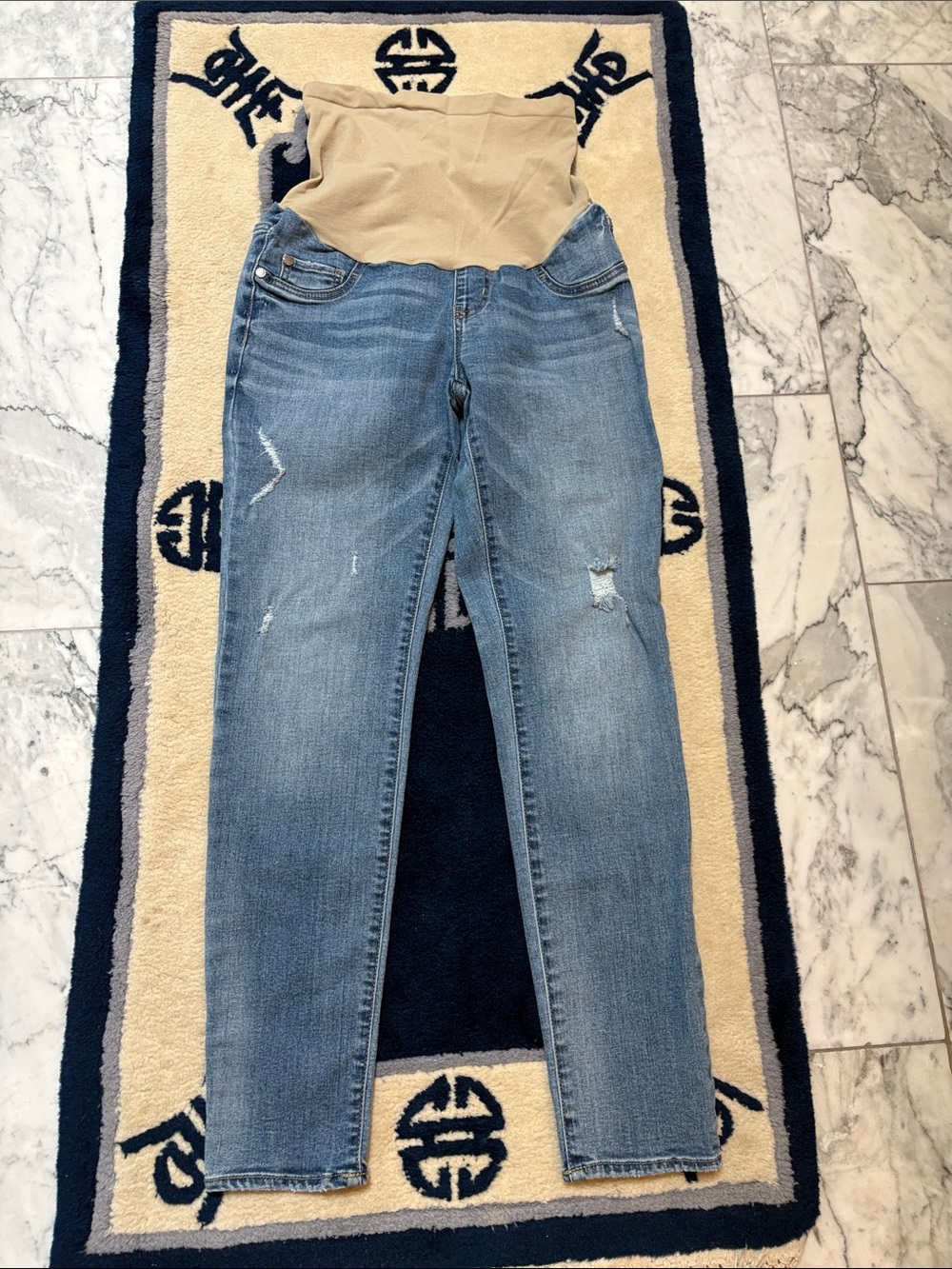 Light Blue Skinny Maternity Jeans with Beige Stretch Panel